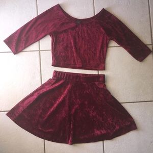 Wine red velvet outfit